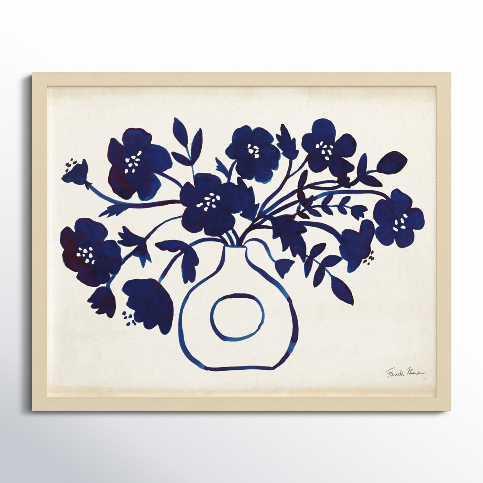 Modern Blue Vase II Print by Farida Zaman, 17" H x 21" W x 1" D, Brown
