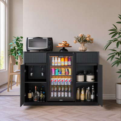 Bar à café cannelé avec tablettes réglables, armoire de réfrigérateur avec rangement pour le vin, buffet de table de buffet