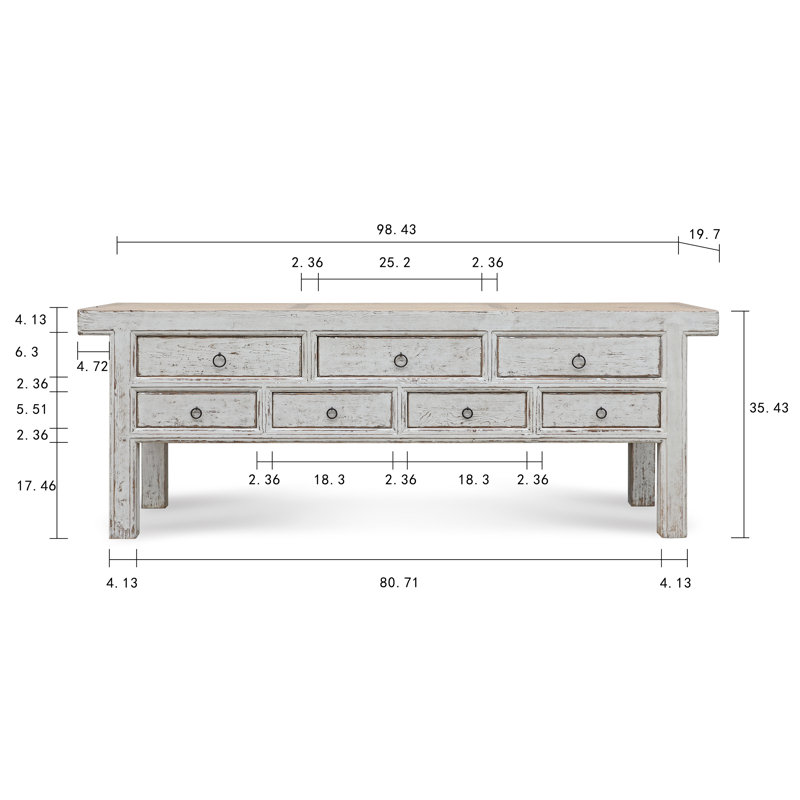 Capri Solid Wood Sideboard, White, 35"H x 98"W x 19.7"D