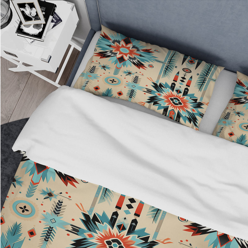 Ensemble de housse de couette géométrique beige à motif nomade bohème rétro