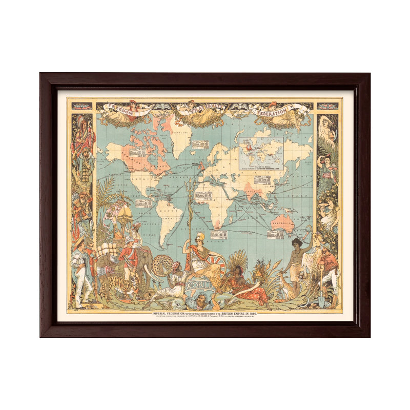 Carte de la fédération impériale du monde, H 08 po x l 10 po, Canevas, Encadrement brun