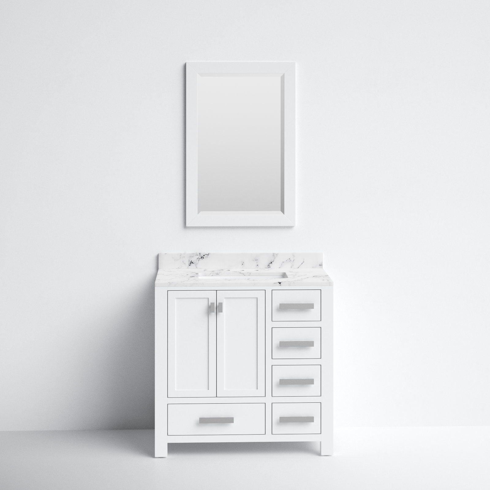 Steve 36 Carrara White Marble Countertop Bath Vanity with Mirror Joss & Main Base Finish: White