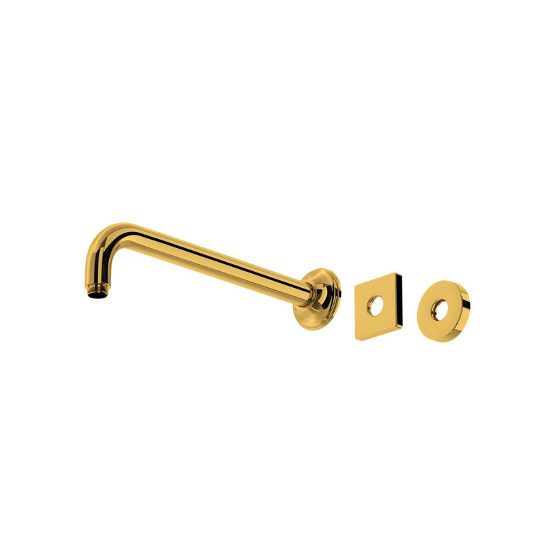 Rohl 12" Wall Mounted Shower Arm, Unlacquered Brass