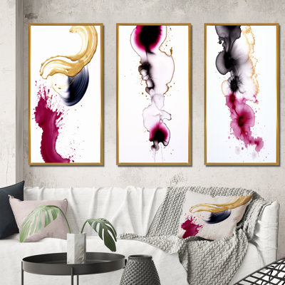Intensity Of Peace Magenta And Gold Series - Abstract Painting Art Set Of 3 Pieces