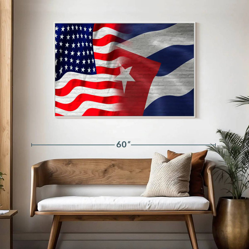 Drapeau américain et cubain, 46 po x 31 po, Cadre flottant blanc