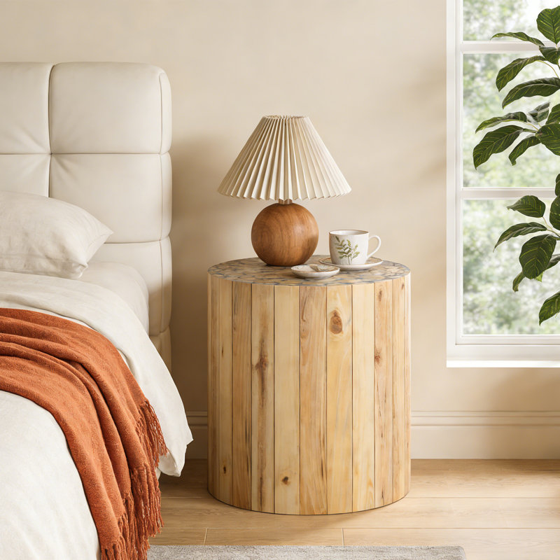 Table de bout ronde en bois massif, table d'appoint pour le salon