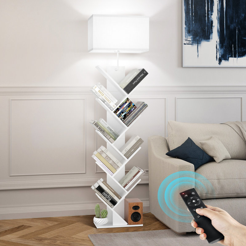 Bibliothèques avec éclairage à DEL et télécommande, lampe sur pied à 9 niveaux, Blanc
