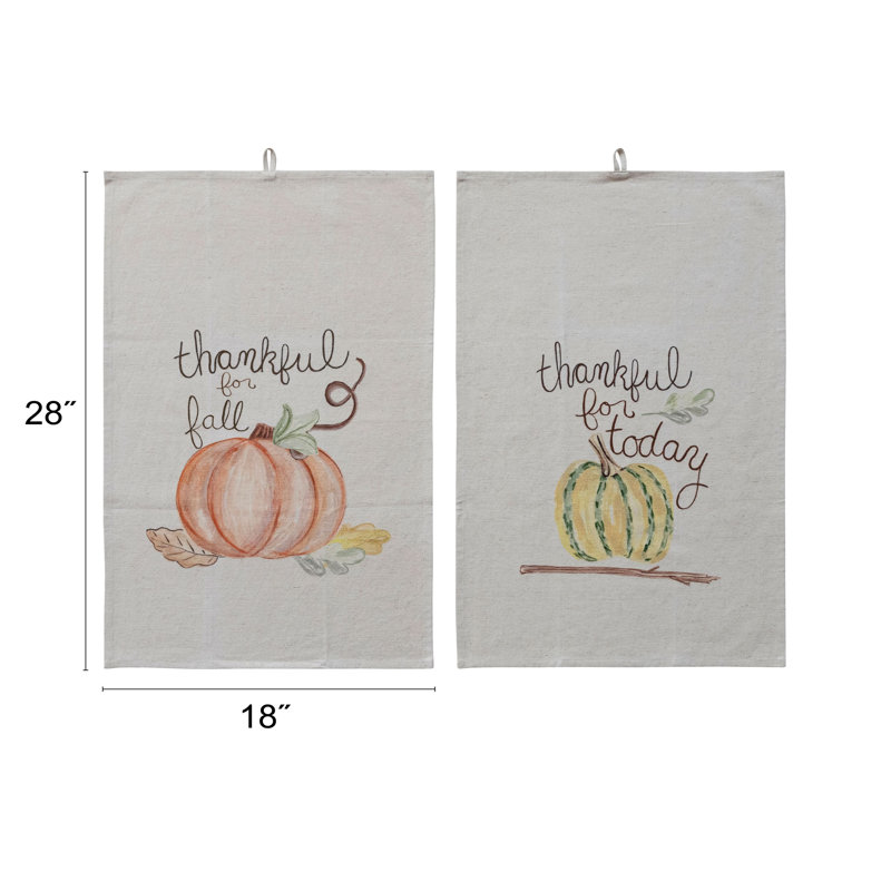 Serviette de cuisine en coton et lin à imprimé citrouille