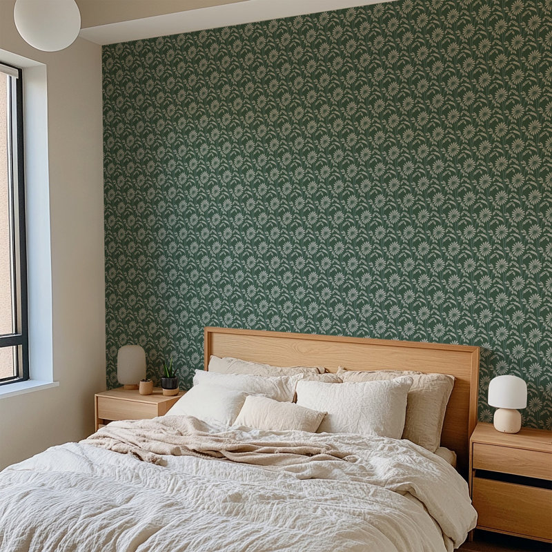 Woodland Bloom - Floral Wallpaper, Bone, Faux Grasscloth, Non-pasted