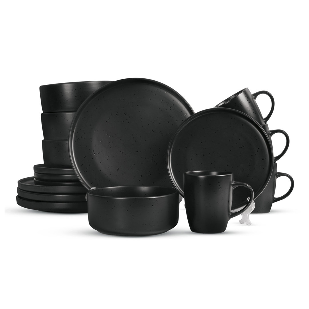 ROYALFORD 16 Piece Stoneware Dinnerware Set - Kitchen Dinner Set, Stoneware Tableware Crockery - Includes 4 Dinner Plates, 4 Dessert Plates, 4 Cereal