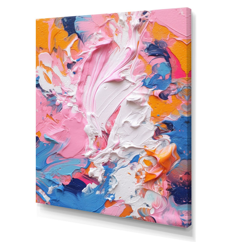 Explosions roses et blanches de couleur II sur toile, Toile tendue, H 20 po x l 12 po x P 1 po