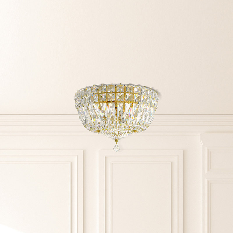 Petit Crystal Deluxe 4 Light 10in x 7in Flush Mount in Silver with Clear Radiance Crystals, Czech, Polished Gold