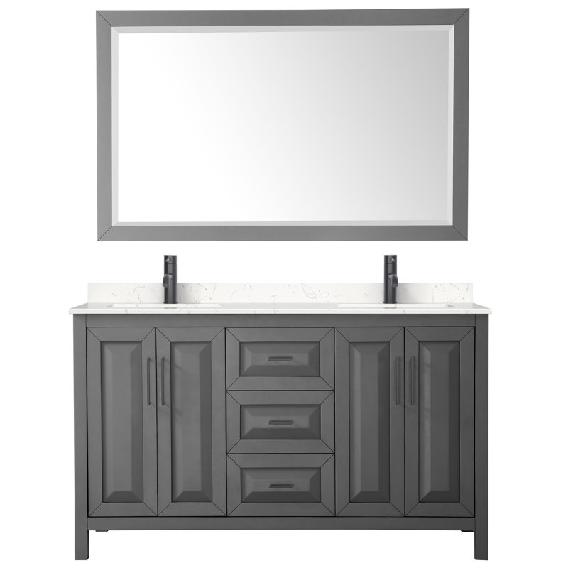 Daria Double Bathroom Vanity Set with Mirror, Dark Gray, Matte Black, 72"