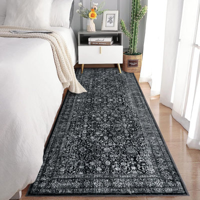 Area Rugs for Living Room Bedroom, Large Washable Rug, Vintage Floral Boho Non Slip Low & Pile Carpet Indoor Dining Room and Kids Room Black 9 * 12 ft