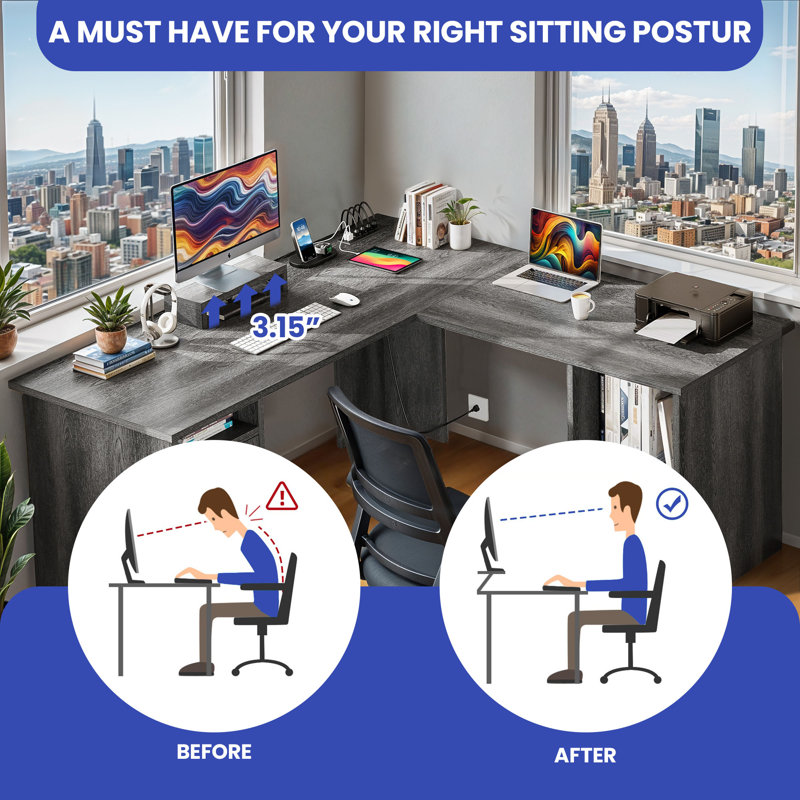 Breakwater Bay Aimaan 59'' W L-Shaped Computer Desk with and Cabinet ...