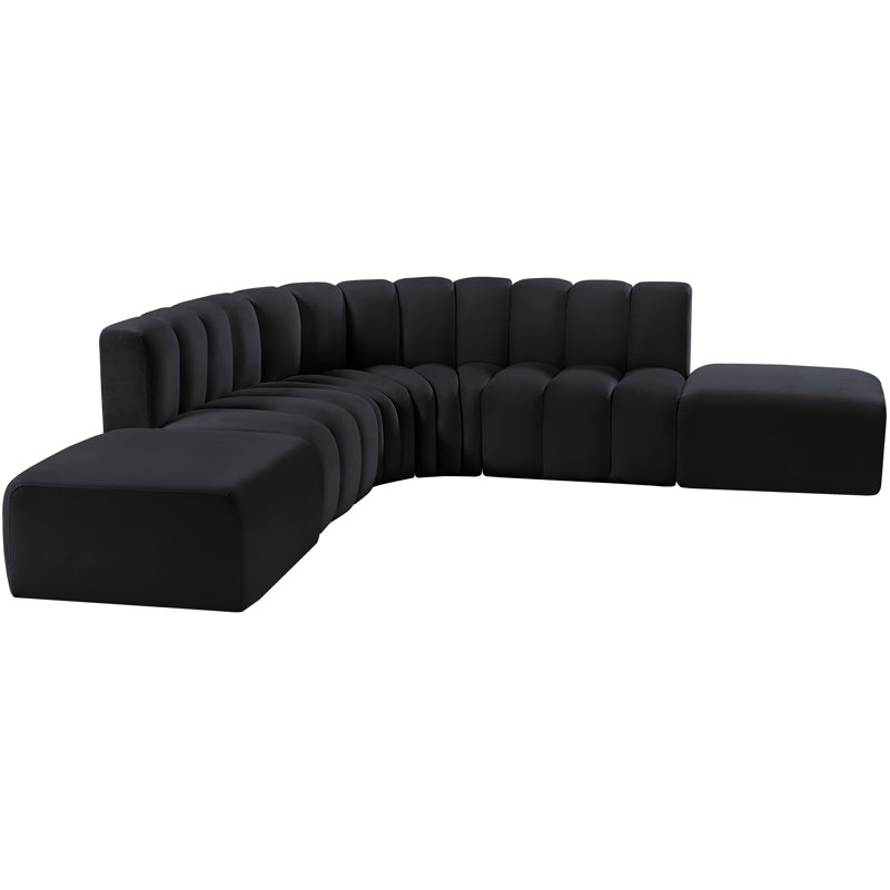 Issic Upholstered Curved Sectional with Ottoman Reversible, Black Velvet