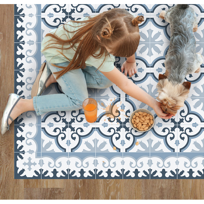 Elsien Vinyl Machine Printed Area Rug, Rectangle 5'3" x 7'6.6"