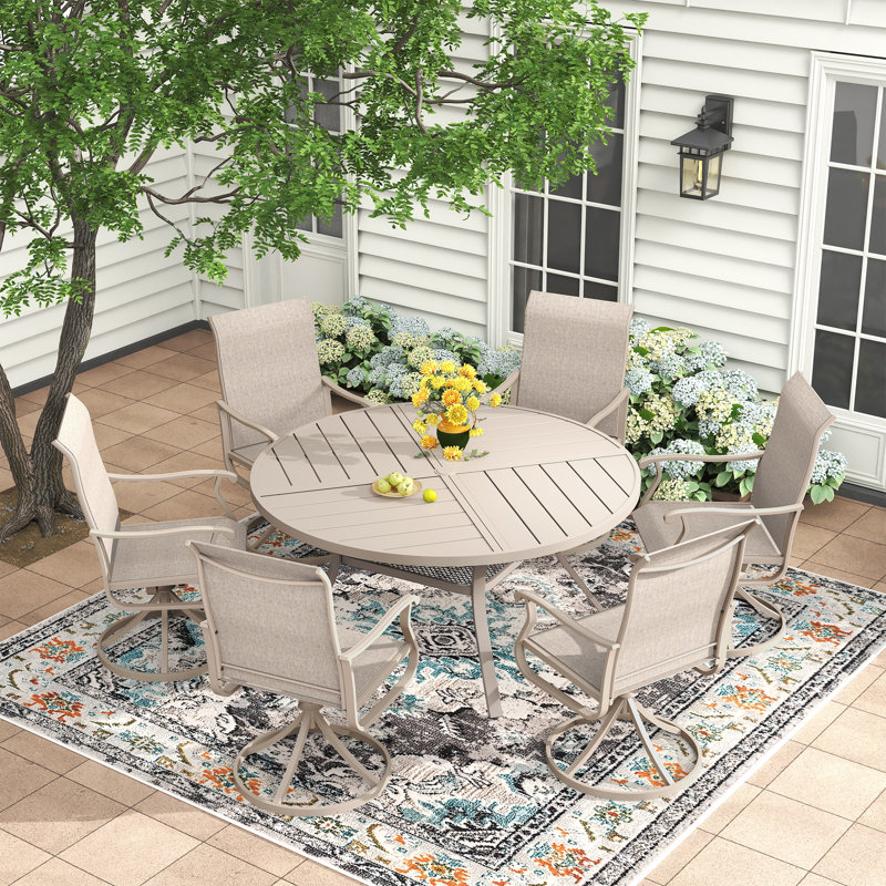 Outdoor Round Patio Dining Table, 28.3" H x 50" L x 50" W, Cream/Cream