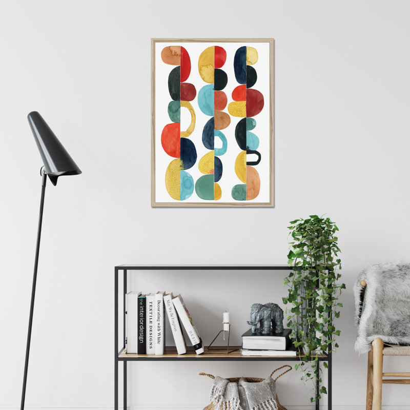 Midcentury Sunrise I by Grace Popp - Painting, 80cm H x 55cm W, Natural Wood Single Picture Framed Paper
