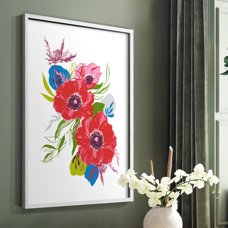 «Brilliant Poppies II», reproduction encadrée - bois massif, Blanc, H 28 po x l 22 po