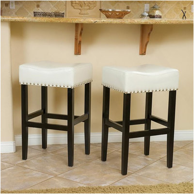 Tabouret de comptoir 30 po en simili cuir ivoire sans dossier (ensemble de 2)