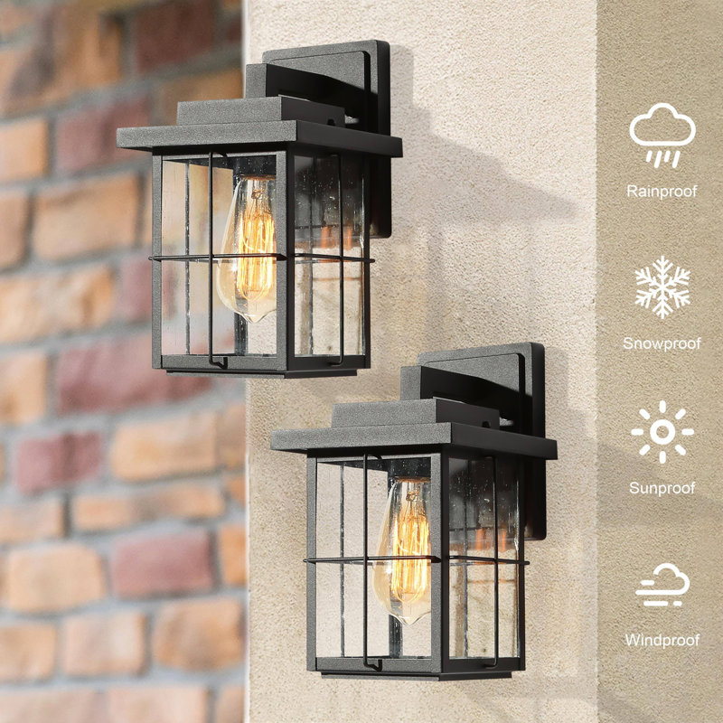 Black Iron Outdoor Wall Light (Set Of 2)