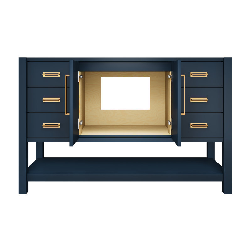 Kiawah Single Extra Wide Bath Vanity, Hague Blue, Satin Gold, 54"