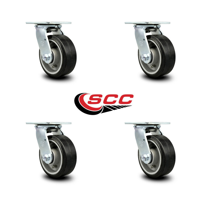 Ensemble de roulettes pivotantes en caoutchouc sur roulettes en aluminium 5 pouces avec roulements à rouleaux SCC | SCC-30CS520-RAR-4