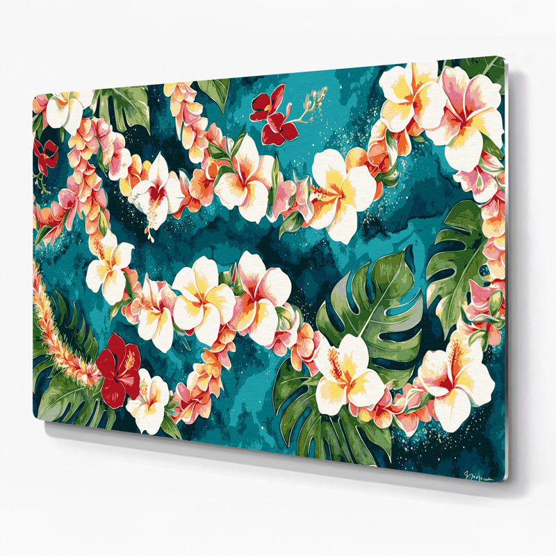 Art mural bleu hawaïen hawaïen Lei, H 16 po x l 20 po