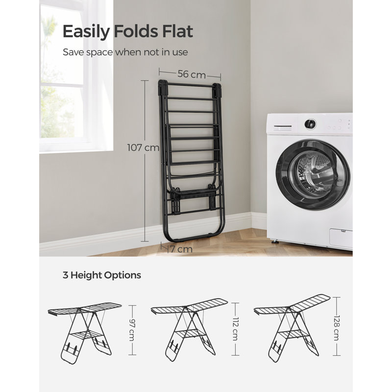 Foldable Gullwing Drying Rack, Black, 147cm W x 51cm D