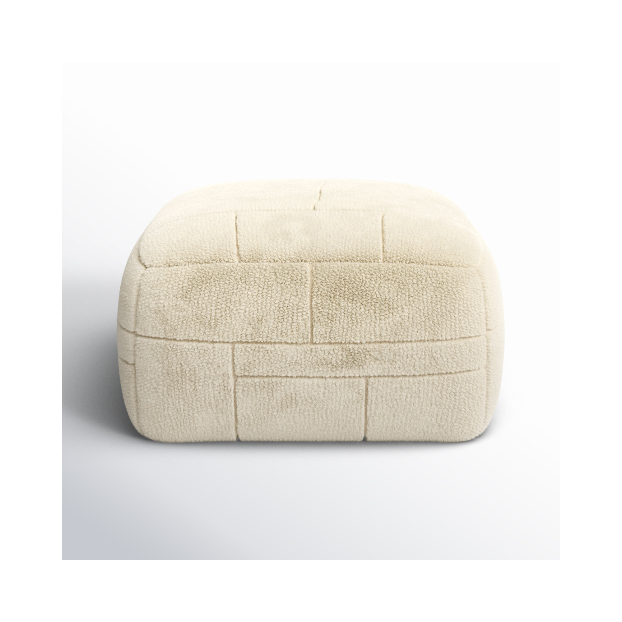 Tuberose Upholstered Pouf, White Wool/Polyester Blend