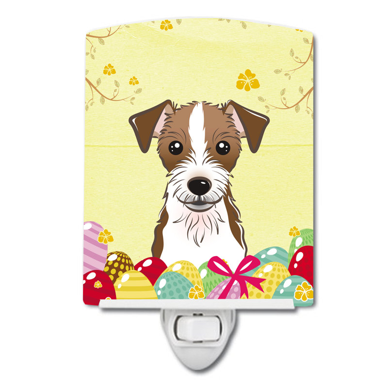 Éclairage de nuit en céramique pour oeuf de pâques jacks d’olivier terrier, Jack Russell Terrier gris