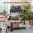 Outsunny 3-Shelf Outdoor Grill Cart with Stainless Steel Tabletop, Side Handle, 32" x 20.5" Multifunctional Pizza Oven Stand, Movable Food Prep Table on Wheels, Black