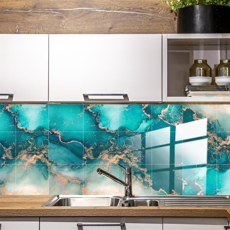 Bucella Mediterranean Ocean Blue Marble Stone Tile Sticker 6 x 6 inches