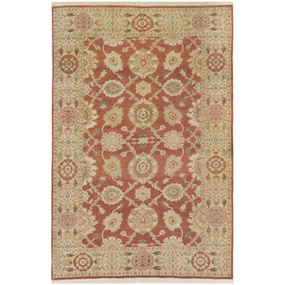 Tapis unique beige / rouge en laine noué à la main de conception unique 5 pi 3 po x 6 pi 10 po Sultanabad
