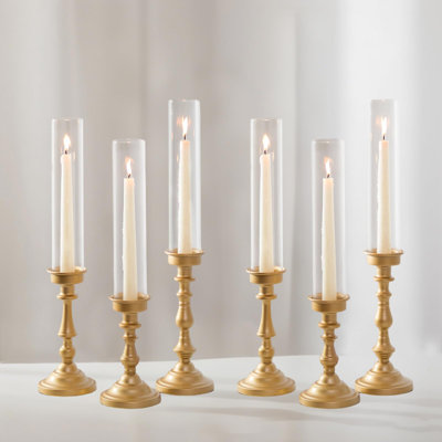 Bougeoirs de chandelier dorés en vrac: ensemble de 6 grands chandeliers en verre de style ouragan - chandelier rétro