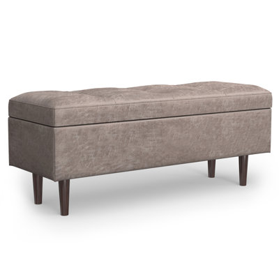 Shay 48"W Upholstered Vegan Leather Mid-Century Modern Rectangular Lift-Top Coffee Table Storage Ottoman