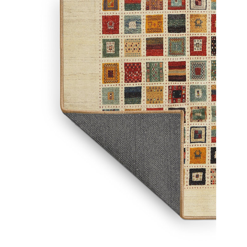 Tapis beige/jaune/rouge contemporaine, Rectangle 2 pi x 5 pi