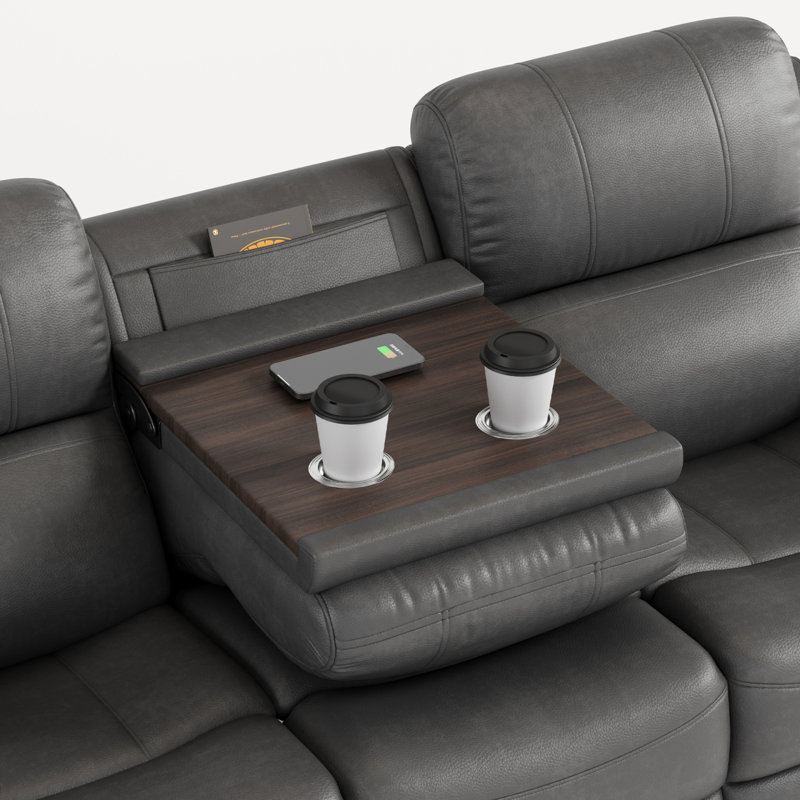 Modern Sofa Breathable Fabric Power Reclining Sofa With Drop Down Table,USB Button And Wireless Charger, Light Gray
