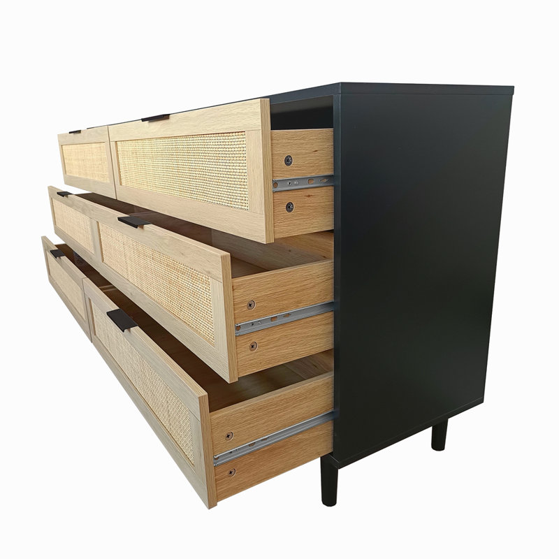 Armoire de rangement en rotin à 51 tiroirs 51,18 po, pour chambre à coucher et salon, Noir