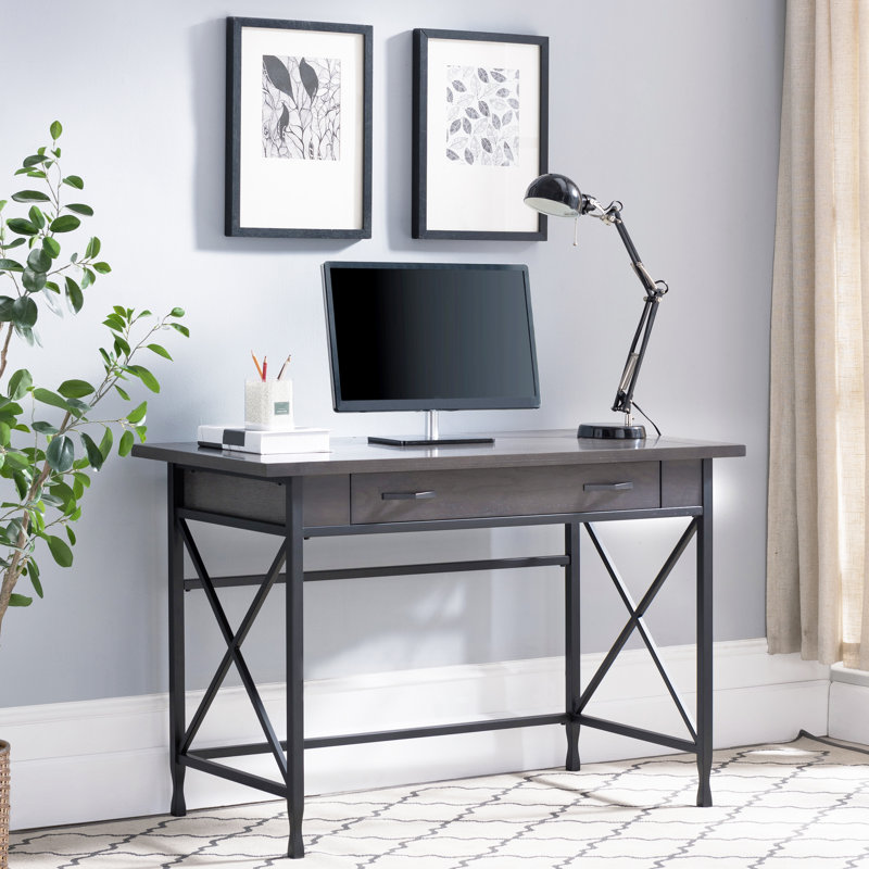 Solid + Manufactured Wood Chisel and Forge Writing Desk in Smoke Gray