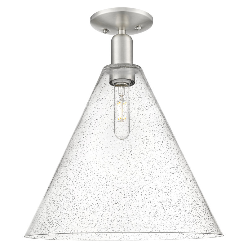 Plafonnier semi-encastré 1 lumière Arcadia - Berkshire Glass, Nickel satiné brossé, H 18,5 po x l 16 po x P 16 po, Grainé