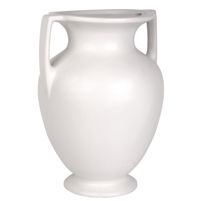 16" Two-Handle Ceramic Vase – Classic Home Décor for Shelves & Tables, White