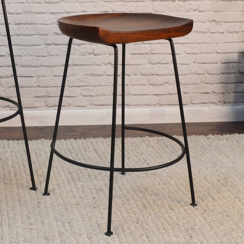 Samanthia Counter Stool with Metal Frame, Chestnut/Black, Counter Stool (24.5" Seat Height)