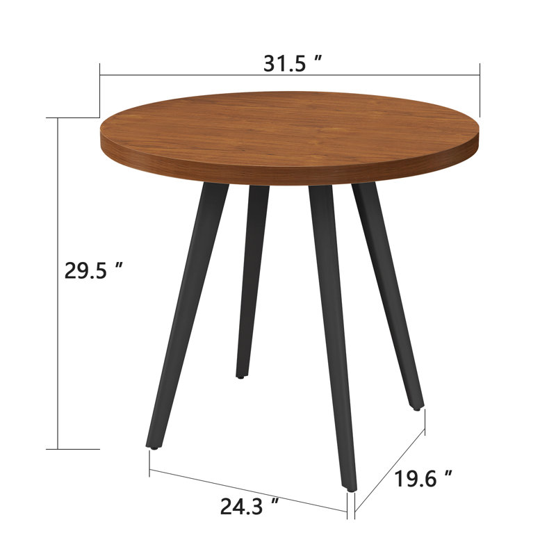 Round Metal Base Dining Table, Red Brown