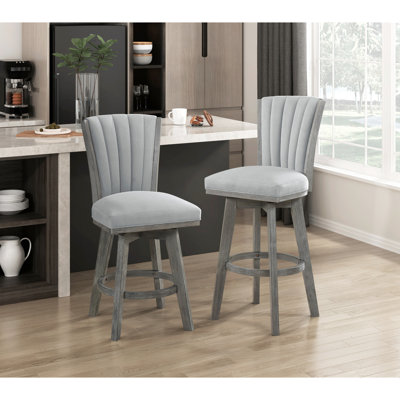 Chaises à hauteur de comptoir (de 2), tissu gris, structure en bois massif, 2 sièges au design transitionnel, base, chaise de salle à manger