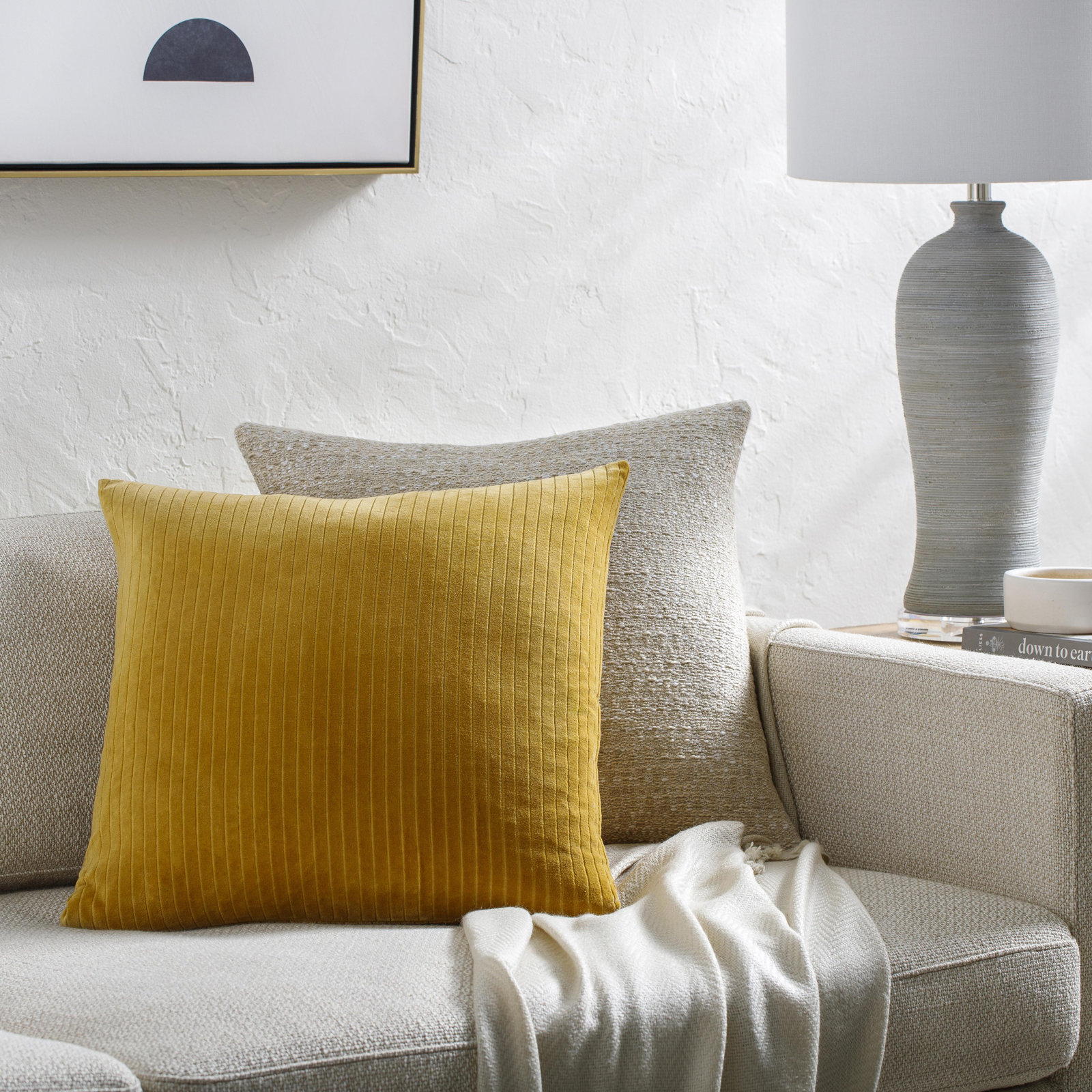 Cotton Throw Pillow, Mustard, 18" x 18", Polyester/Polyfill