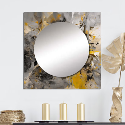 «Bliss Of Happiness» en gris et jaune I - miroir carré abstrait à collage