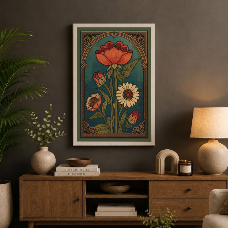 Study with Border Botanical - Wrapped Canvas, 36x24 - 91.4 x 61.0 cm, Terracotta Border