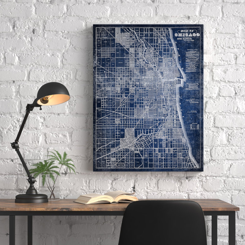 " Chicago Map Blue ", 24" H x 32" W x 1.5" D